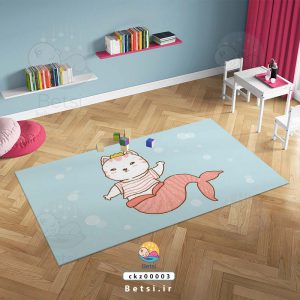 فرش کودک گربه در لباس پری دریایی