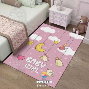 فرش اتاق کودک با تم وسایل کودک دخترانه