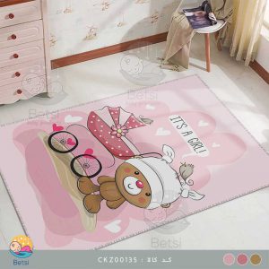 فرش اتاق کودک دخترانه خرس و پرنده