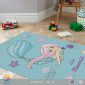 فرش کودک دخترانه پری دریایی و صدف و ستاره و خرچنگ رنگ آبی روشن